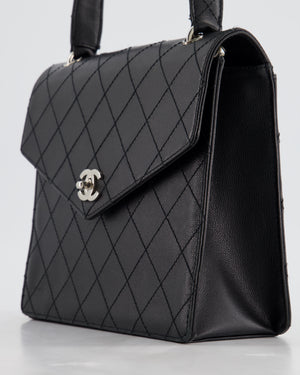 Chanel Vintage Black Top Handle Bag in Caviar Leather with Silver Hardware