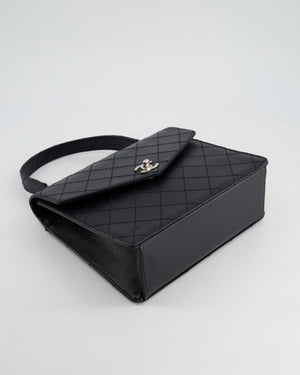 Chanel Vintage Black Top Handle Bag in Caviar Leather with Silver Hardware