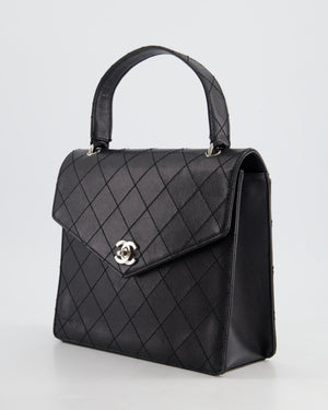 Chanel Vintage Black Top Handle Bag in Caviar Leather with Silver Hardware