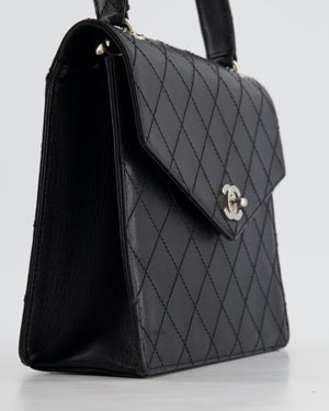 Chanel Vintage Black Top Handle Bag in Caviar Leather with Silver Hardware