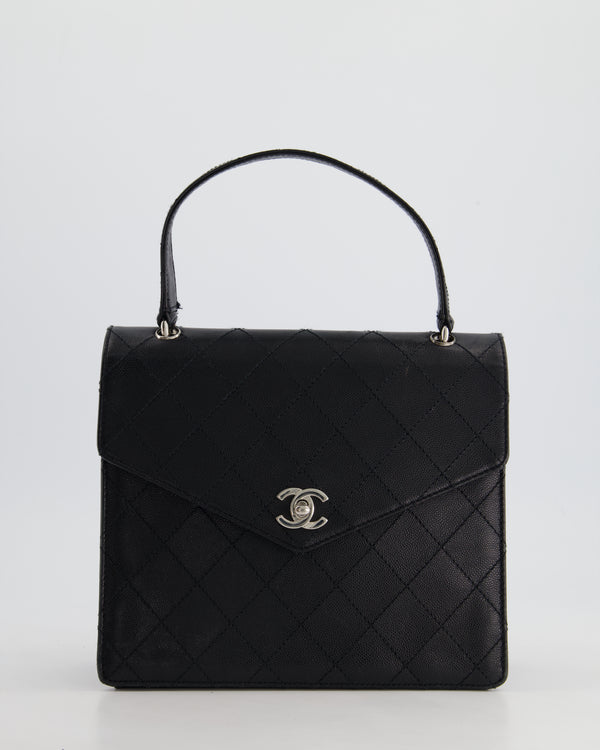 Chanel Vintage Black Top Handle Bag in Caviar Leather with Silver Hardware