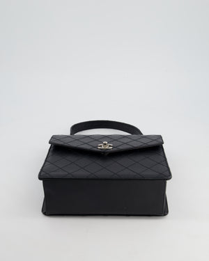 Chanel Vintage Black Top Handle Bag in Caviar Leather with Silver Hardware