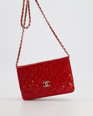 Chanel Red Metallic Wallet on Chain Bag in Patent Leather with Silver Hardware