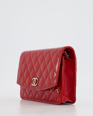 Chanel Red Metallic Wallet on Chain Bag in Patent Leather with Silver Hardware