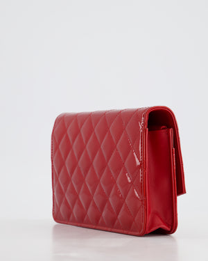 Chanel Red Metallic Wallet on Chain Bag in Patent Leather with Silver Hardware