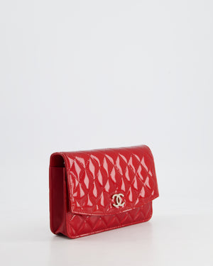 Chanel Red Metallic Wallet on Chain Bag in Patent Leather with Silver Hardware