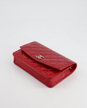 Chanel Red Metallic Wallet on Chain Bag in Patent Leather with Silver Hardware