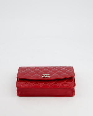 Chanel Red Metallic Wallet on Chain Bag in Patent Leather with Silver Hardware