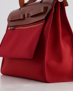 Hermès Herbag 31 Bag in Rouge Grenat Canvas and Rouge H Leather with Palladium Hardware