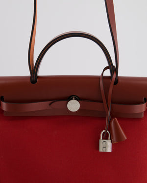 Hermès Herbag 31 Bag in Rouge Grenat Canvas and Rouge H Leather with Palladium Hardware