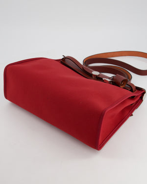 Hermès Herbag 31 Bag in Rouge Grenat Canvas and Rouge H Leather with Palladium Hardware