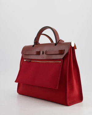 Hermès Herbag 31 Bag in Rouge Grenat Canvas and Rouge H Leather with Palladium Hardware