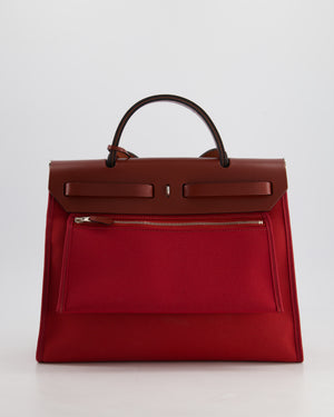 Hermès Herbag 31 Bag in Rouge Grenat Canvas and Rouge H Leather with Palladium Hardware