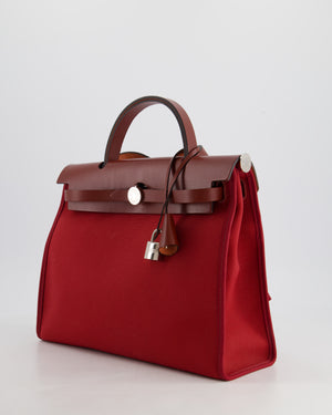 Hermès Herbag 31 Bag in Rouge Grenat Canvas and Rouge H Leather with Palladium Hardware