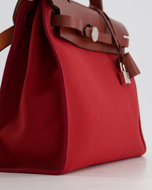 Hermès Herbag 31 Bag in Rouge Grenat Canvas and Rouge H Leather with Palladium Hardware