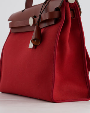 Hermès Herbag 31 Bag in Rouge Grenat Canvas and Rouge H Leather with Palladium Hardware