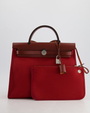 Hermès Herbag 31 Bag in Rouge Grenat Canvas and Rouge H Leather with Palladium Hardware