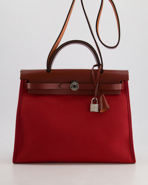 Hermès Herbag 31 Bag in Rouge Grenat Canvas and Rouge H Leather with Palladium Hardware