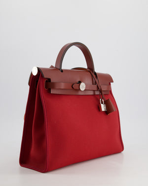 Hermès Herbag 31 Bag in Rouge Grenat Canvas and Rouge H Leather with Palladium Hardware