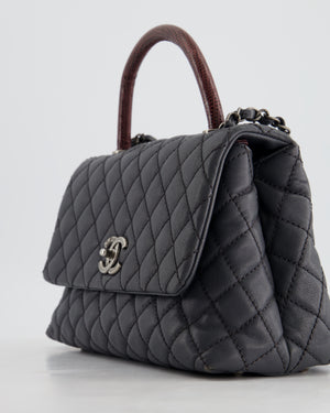 *RARE* Chanel Medium Coco Top Handle Bag Grey Caviar with Python Handle and Ruthenium Hardware