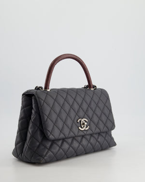 *RARE* Chanel Medium Coco Top Handle Bag Grey Caviar with Python Handle and Ruthenium Hardware