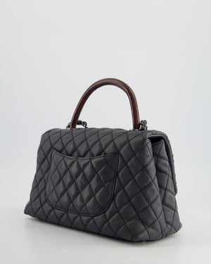 *RARE* Chanel Medium Coco Top Handle Bag Grey Caviar with Python Handle and Ruthenium Hardware