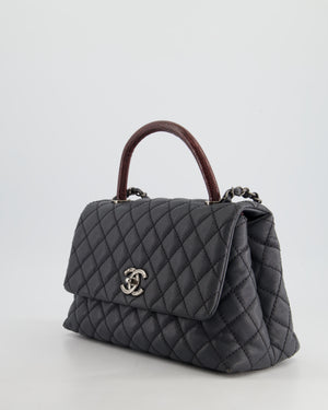 *RARE* Chanel Medium Coco Top Handle Bag Grey Caviar with Python Handle and Ruthenium Hardware