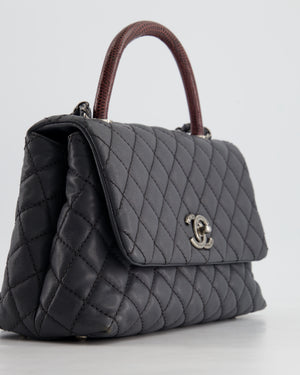 *RARE* Chanel Medium Coco Top Handle Bag Grey Caviar with Python Handle and Ruthenium Hardware