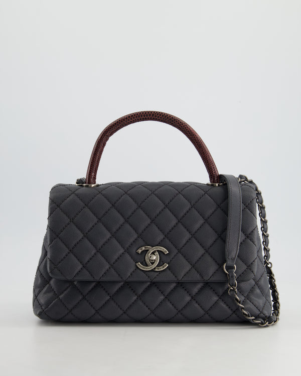 *RARE* Chanel Medium Coco Top Handle Bag Grey Caviar with Python Handle and Ruthenium Hardware