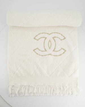 *HOT* Chanel Ivory Terry Beach Set with CC Tote Bag, Towel and Small Pouch