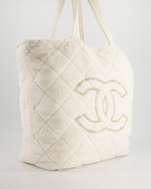 *HOT* Chanel Ivory Terry Beach Set with CC Tote Bag, Towel and Small Pouch