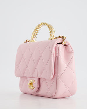 *CURRENT COLLECTION* Chanel Petal Pink Mini Top Handle Bag in Calfskin Leather with Gold Hardware and Clear Perspex Handle Detail