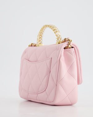 *CURRENT COLLECTION* Chanel Petal Pink Mini Top Handle Bag in Calfskin Leather with Gold Hardware and Clear Perspex Handle Detail