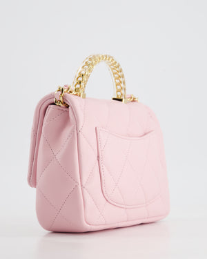 *CURRENT COLLECTION* Chanel Petal Pink Mini Top Handle Bag in Calfskin Leather with Gold Hardware and Clear Perspex Handle Detail