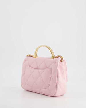 *CURRENT COLLECTION* Chanel Petal Pink Mini Top Handle Bag in Calfskin Leather with Gold Hardware and Clear Perspex Handle Detail