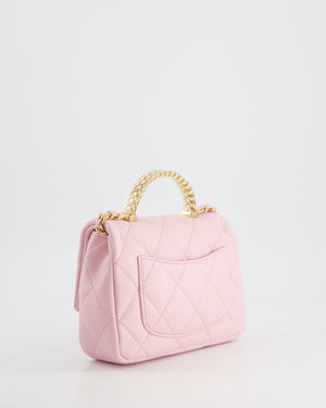 *CURRENT COLLECTION* Chanel Petal Pink Mini Top Handle Bag in Calfskin Leather with Gold Hardware and Clear Perspex Handle Detail