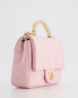 *CURRENT COLLECTION* Chanel Petal Pink Mini Top Handle Bag in Calfskin Leather with Gold Hardware and Clear Perspex Handle Detail