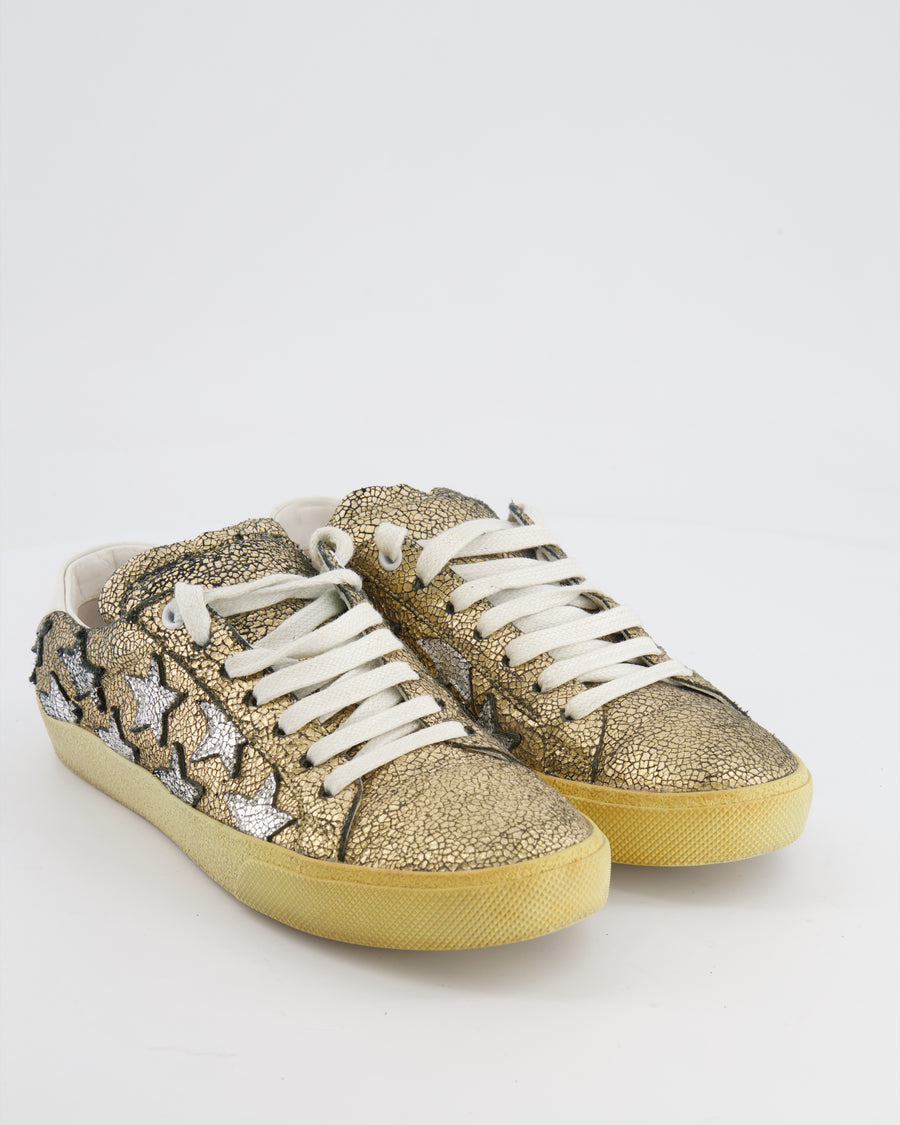 Saint Laurent Gold and Silver Star Court Trainers Size EU 37.5 RRP £555