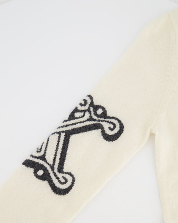 Max Mara Cream Cashmere Jumper with Grey Logo Detail Size S (UK 8)