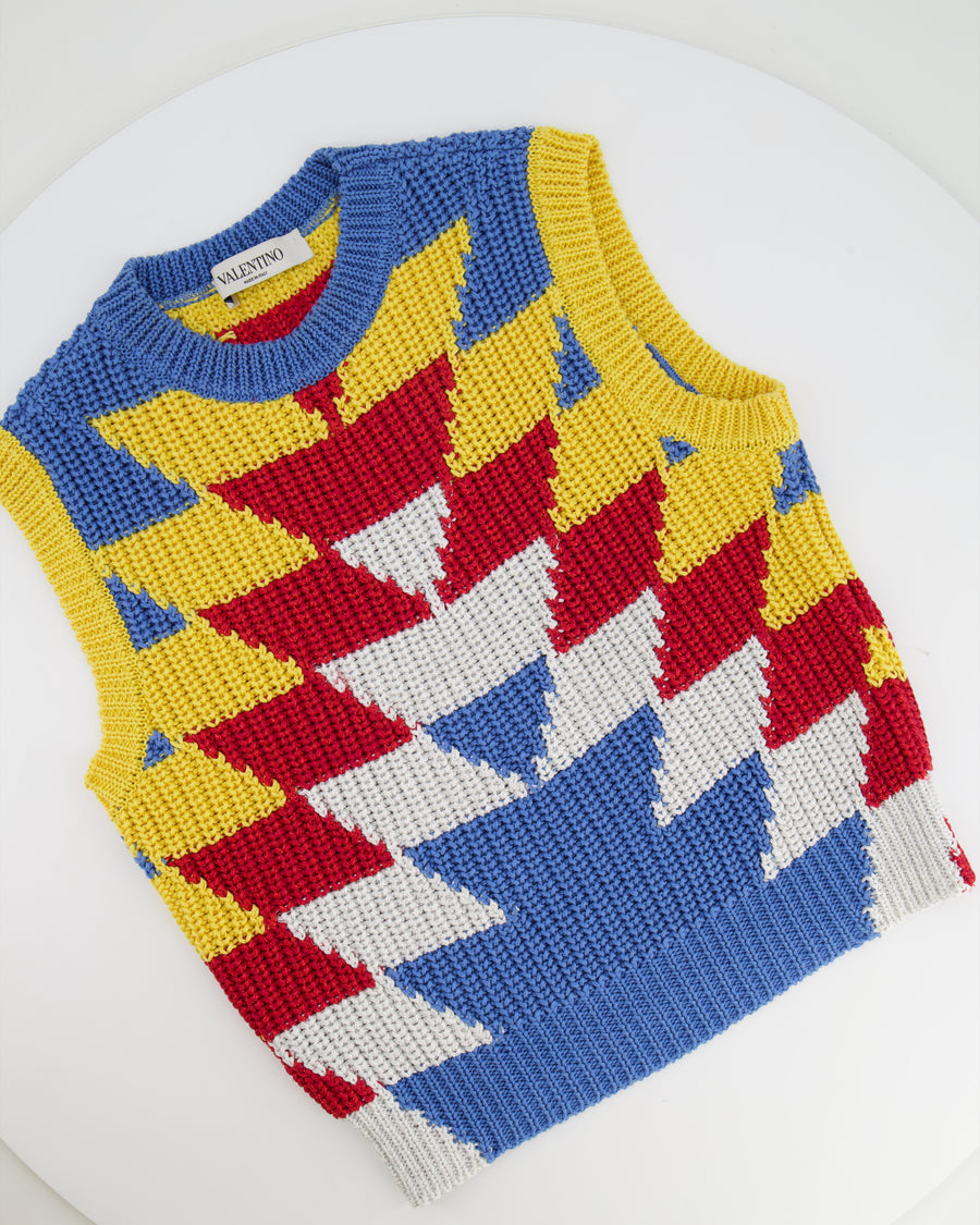 Valentino Multicolour Sleeveless Knitted Aztec Top with Metallic Details Size S (UK 8)