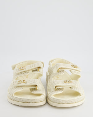 Chanel Cream Dad Sandals with White CC Pearls Logo Size EU 41.5