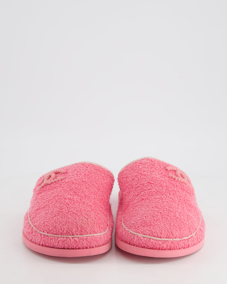 Chanel Pink Towel Slippers with White CC Logo Size EU 41.5