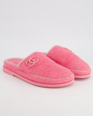 Chanel Pink Towel Slippers with White CC Logo Size EU 41.5