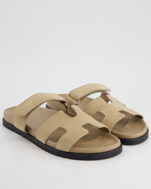 *HOT* Hermès Beige Esquisse Suede Chypre Sandals Size EU 42