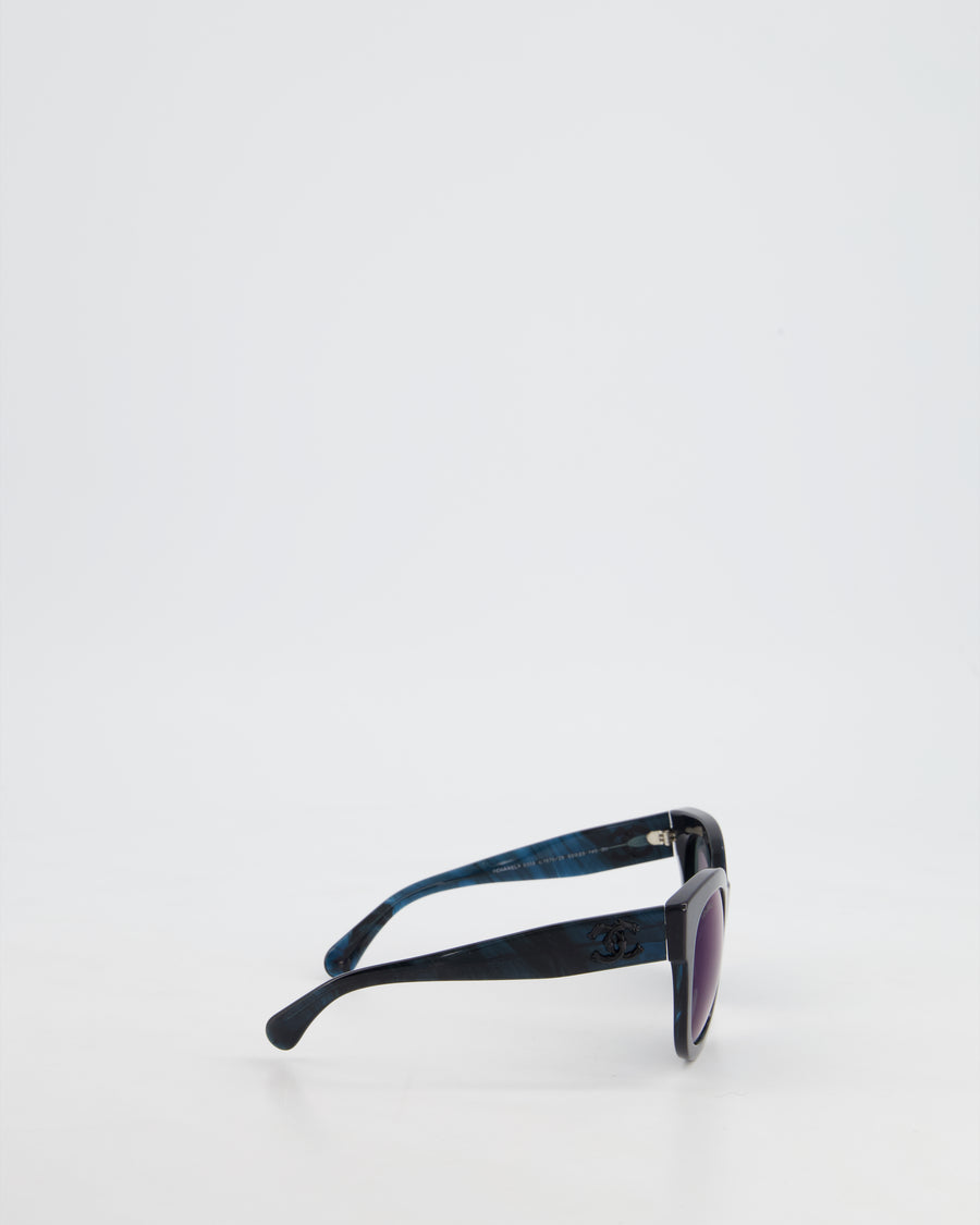 Chanel Square Black, Navy Sunglasses with Black CC Detail