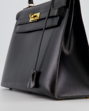 Hermès Vintage Black Kelly Replica Jewelry
 32cm Bag in Calfskin Box Leather with Gold Hardware