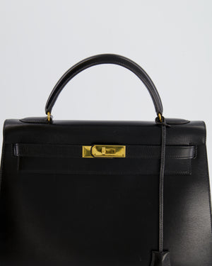 Hermès Vintage Black Kelly Replica Jewelry
 32cm Bag in Calfskin Box Leather with Gold Hardware