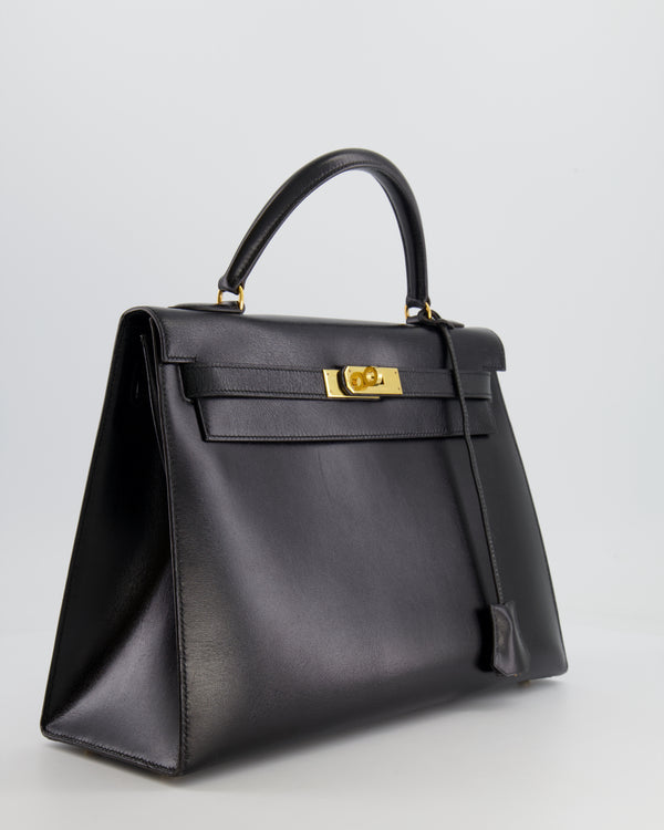 Hermès Vintage Black Kelly Replica Jewelry
 32cm Bag in Calfskin Box Leather with Gold Hardware