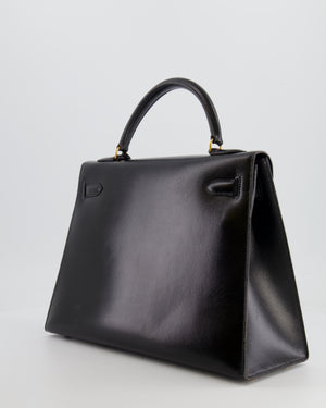 Hermès Vintage Black Kelly Replica Jewelry
 32cm Bag in Calfskin Box Leather with Gold Hardware