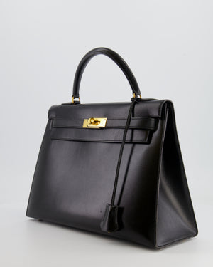 Hermès Vintage Black Kelly Replica Jewelry
 32cm Bag in Calfskin Box Leather with Gold Hardware